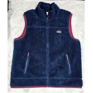 L.L. BEAN Sherpa Vest, Mountain Pile, Fleece, Blue/Red, Pockets, Mens Sz XL
